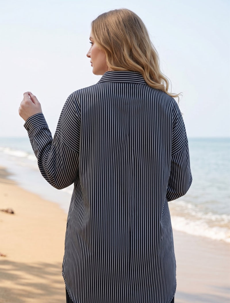 Oversize Stone Embellished Shirt - Black