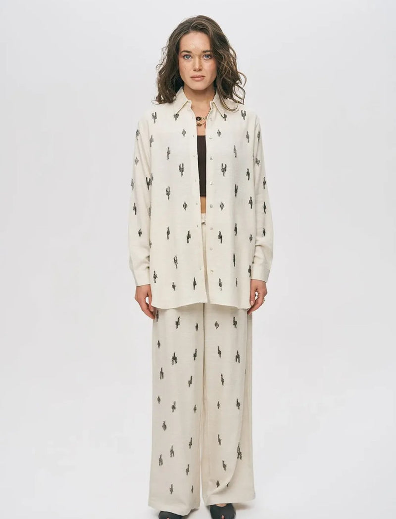 Beaded Oversize Shirt - Off White