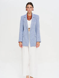 Linen Blend Lined Blue Women's Blazer Jacket