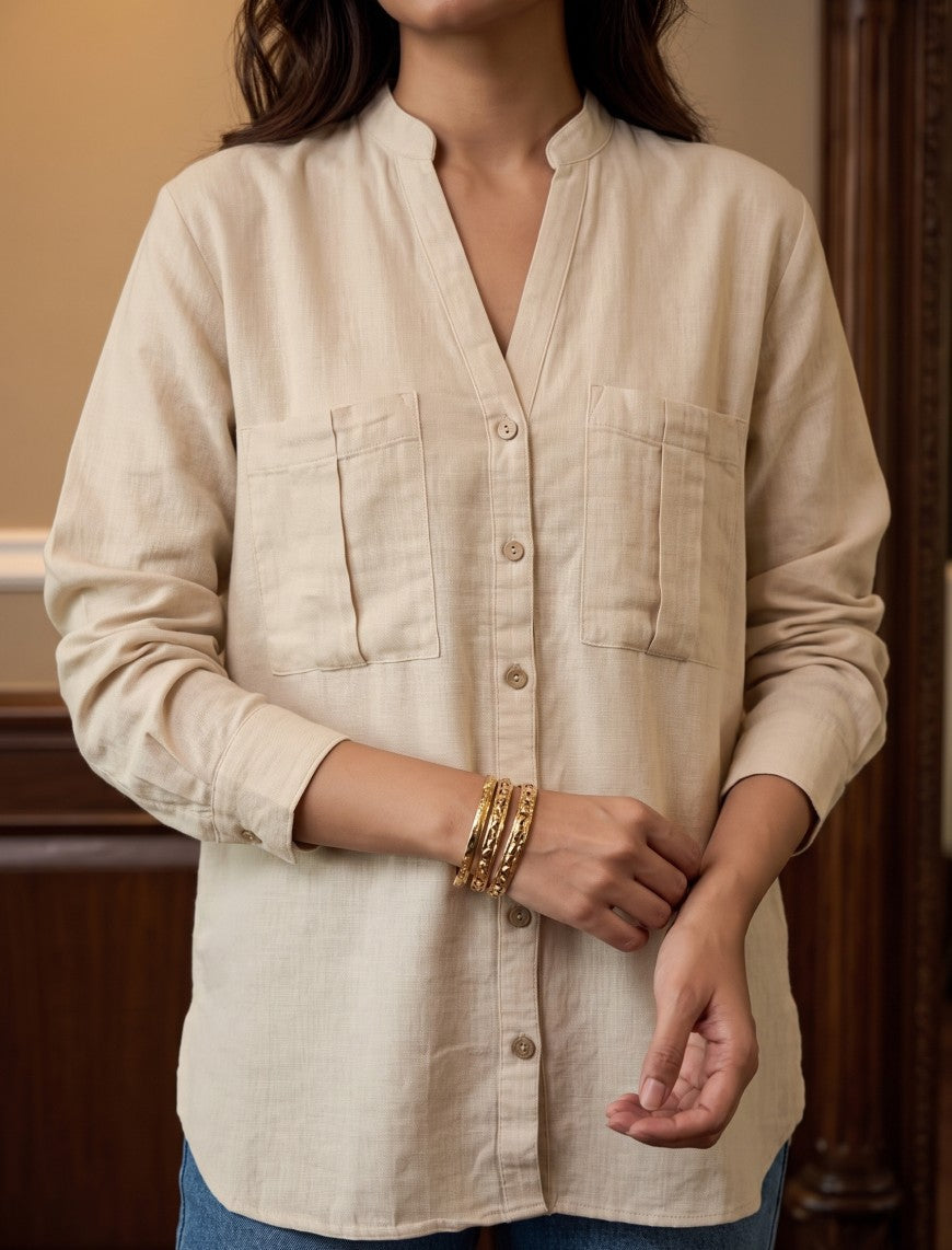 Indigo Cotton Linen Women's Shirt - Skin