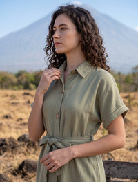 Indigo Tie Hemp Linen Shirtdress - Green