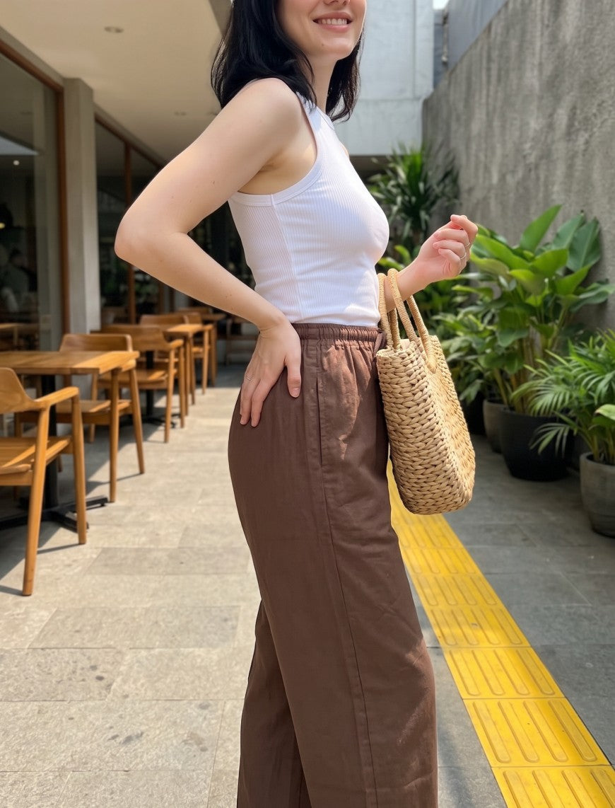 Cotton Blended Jersey Trouser - Brown