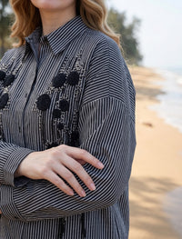 Oversize Stone Embellished Shirt - Black