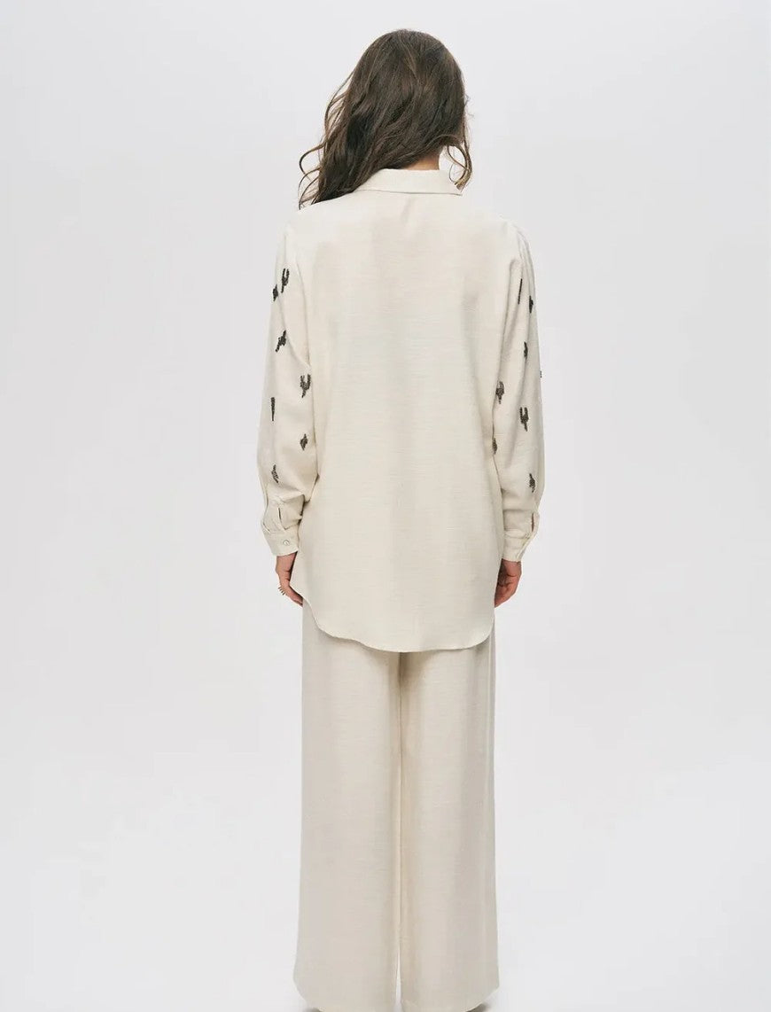 Beaded Oversize Shirt - Off White