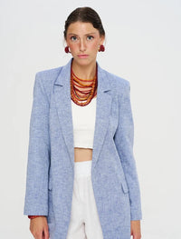 Linen Blend Lined Blue Women's Blazer Jacket