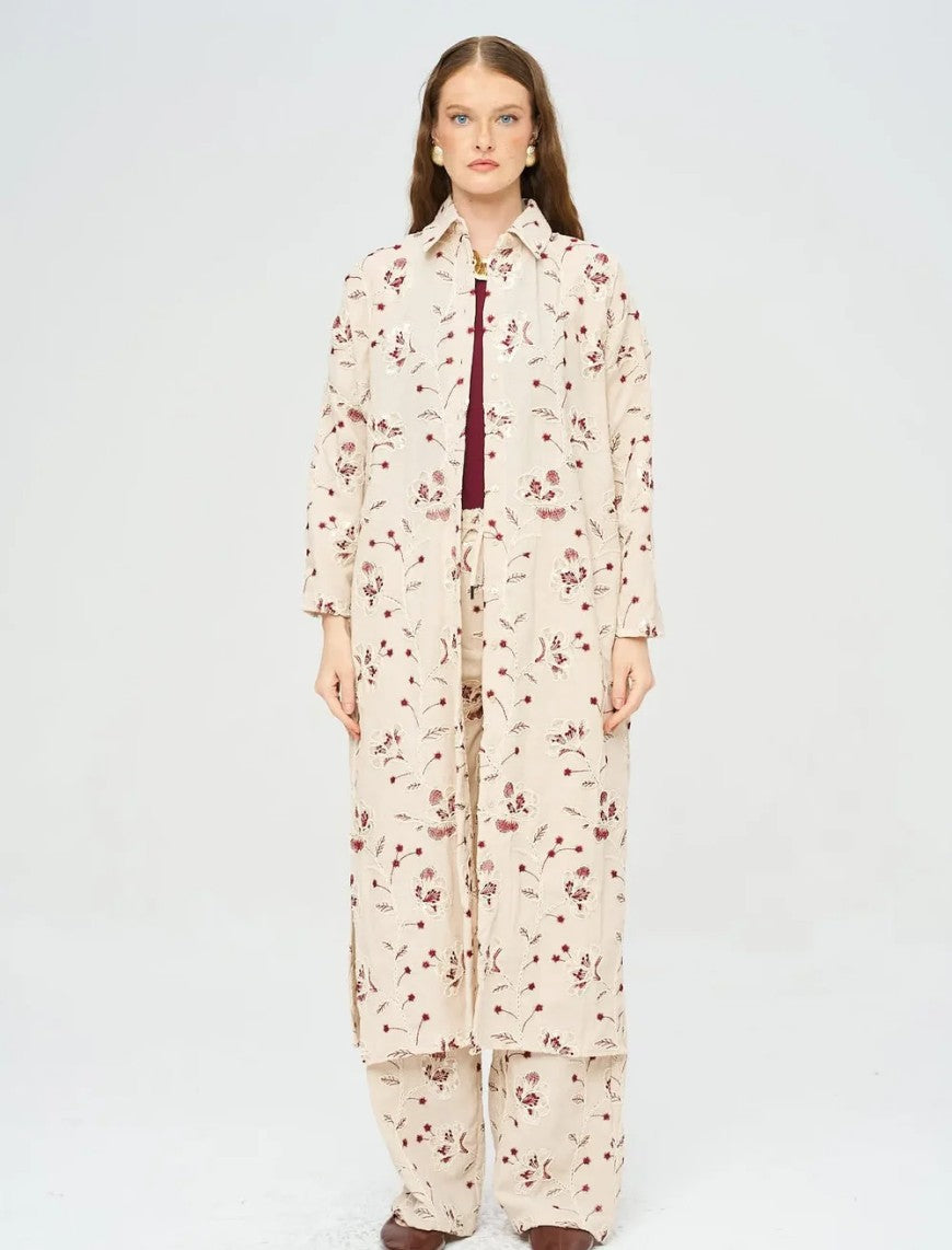 Bohemian Style Maxi Dress with Floral Embroidery and Sequins - Skin