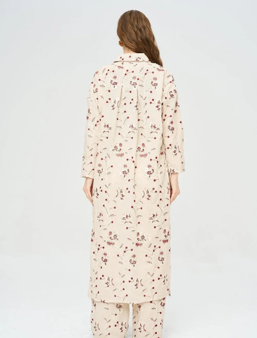 Bohemian Style Maxi Dress with Floral Embroidery and Sequins - Skin