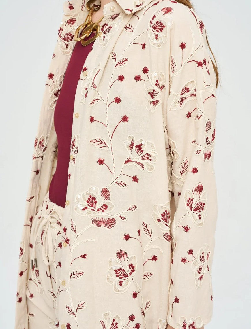 Bohemian Style Maxi Dress with Floral Embroidery and Sequins - Skin