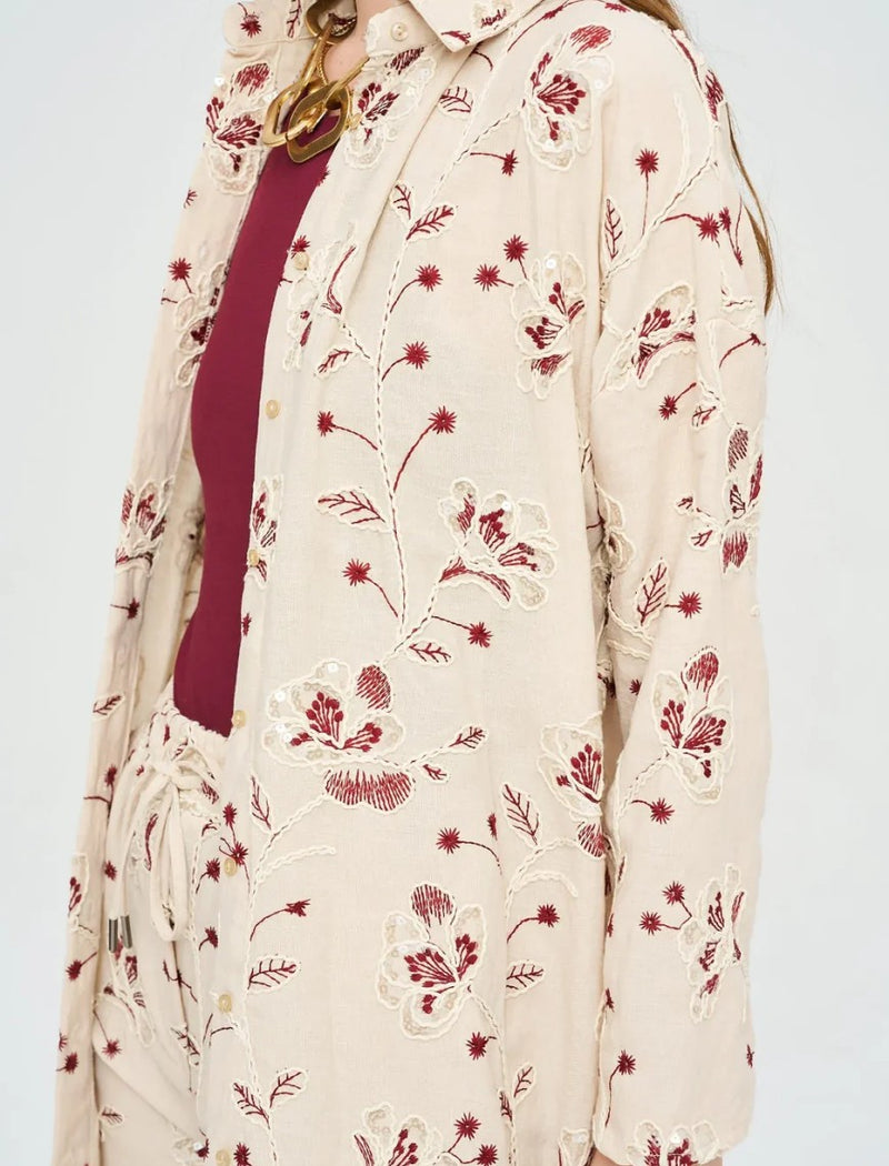 Bohemian Style Maxi Dress with Floral Embroidery and Sequins - Skin