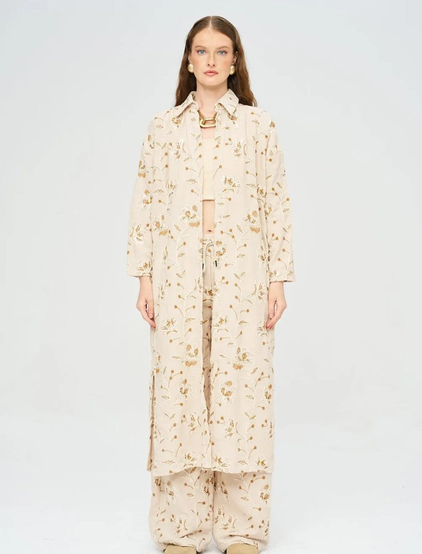 Bohemian Style Maxi Dress with Floral Embroidery and Sequins - Skin
