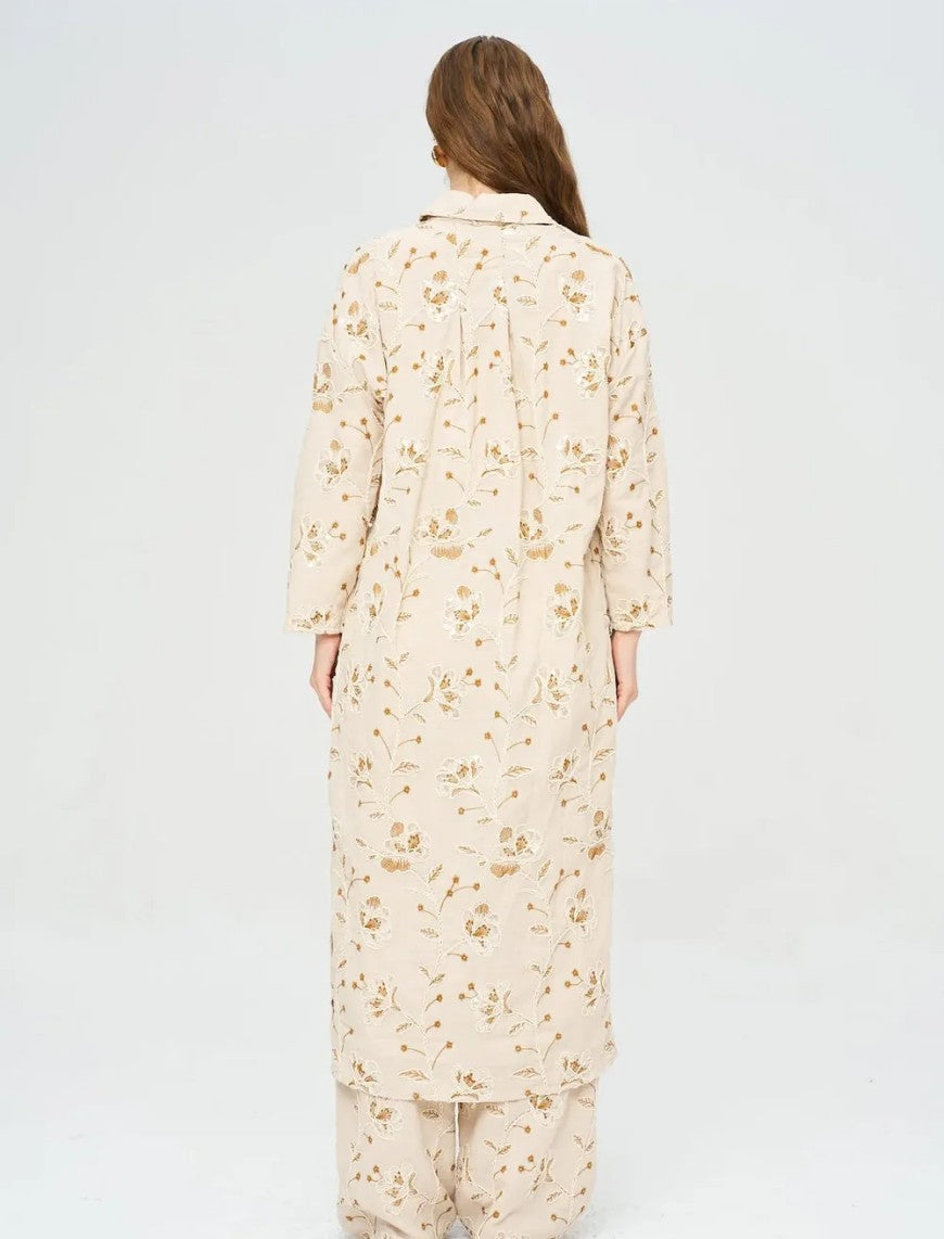 Bohemian Style Maxi Dress with Floral Embroidery and Sequins - Skin