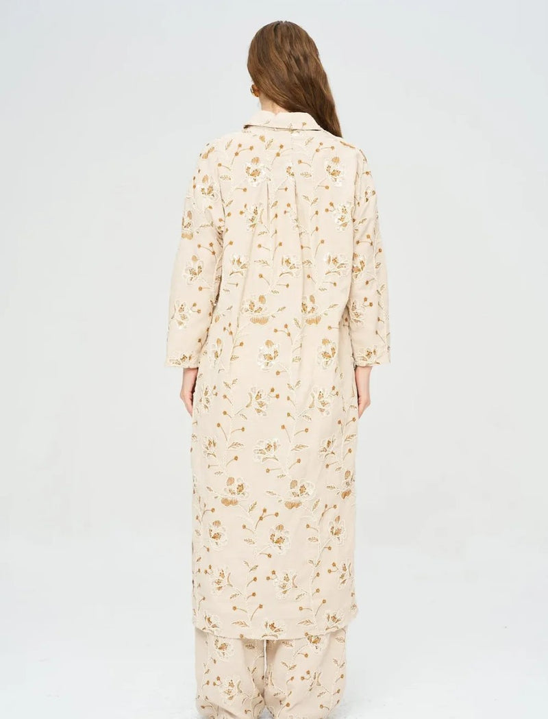 Bohemian Style Maxi Dress with Floral Embroidery and Sequins - Skin