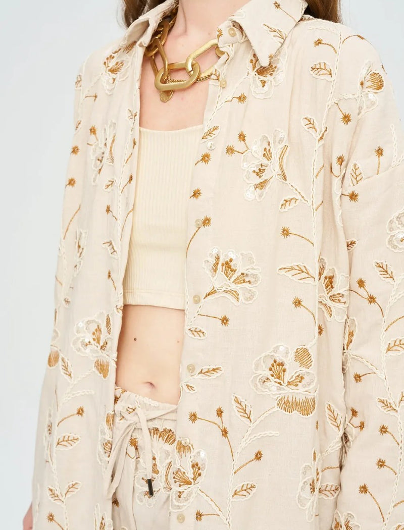 Bohemian Style Maxi Dress with Floral Embroidery and Sequins - Skin