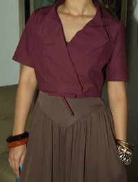 Cotton Collar tie Top - Maroon