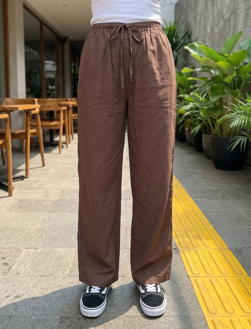 Cotton Blended Jersey Trouser - Brown
