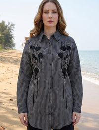 Oversize Stone Embellished Shirt - Black