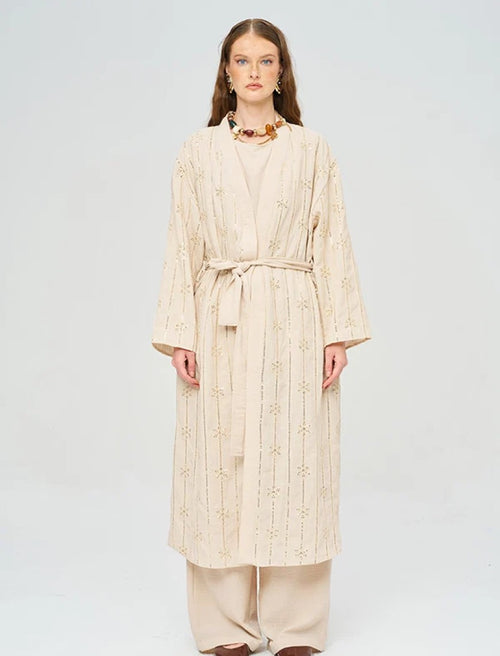 Beaded Kimono and Tank Top Set with Belt - Skin