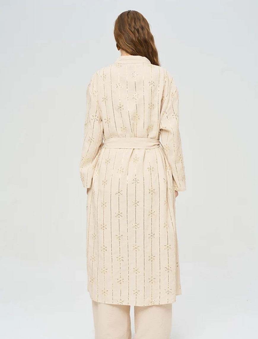 Beaded Kimono and Tank Top Set with Belt - Skin