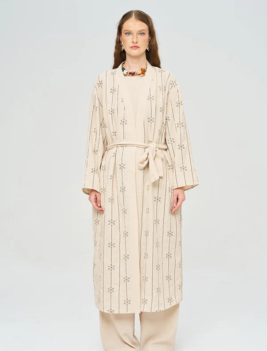Beaded Kimono and Tank Top Set with Belt - Skin