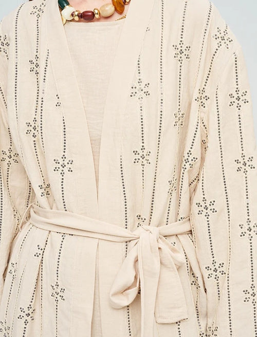 Beaded Kimono and Tank Top Set with Belt - Skin