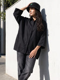 Indigo Cotton Linen Women's Shirt - Black