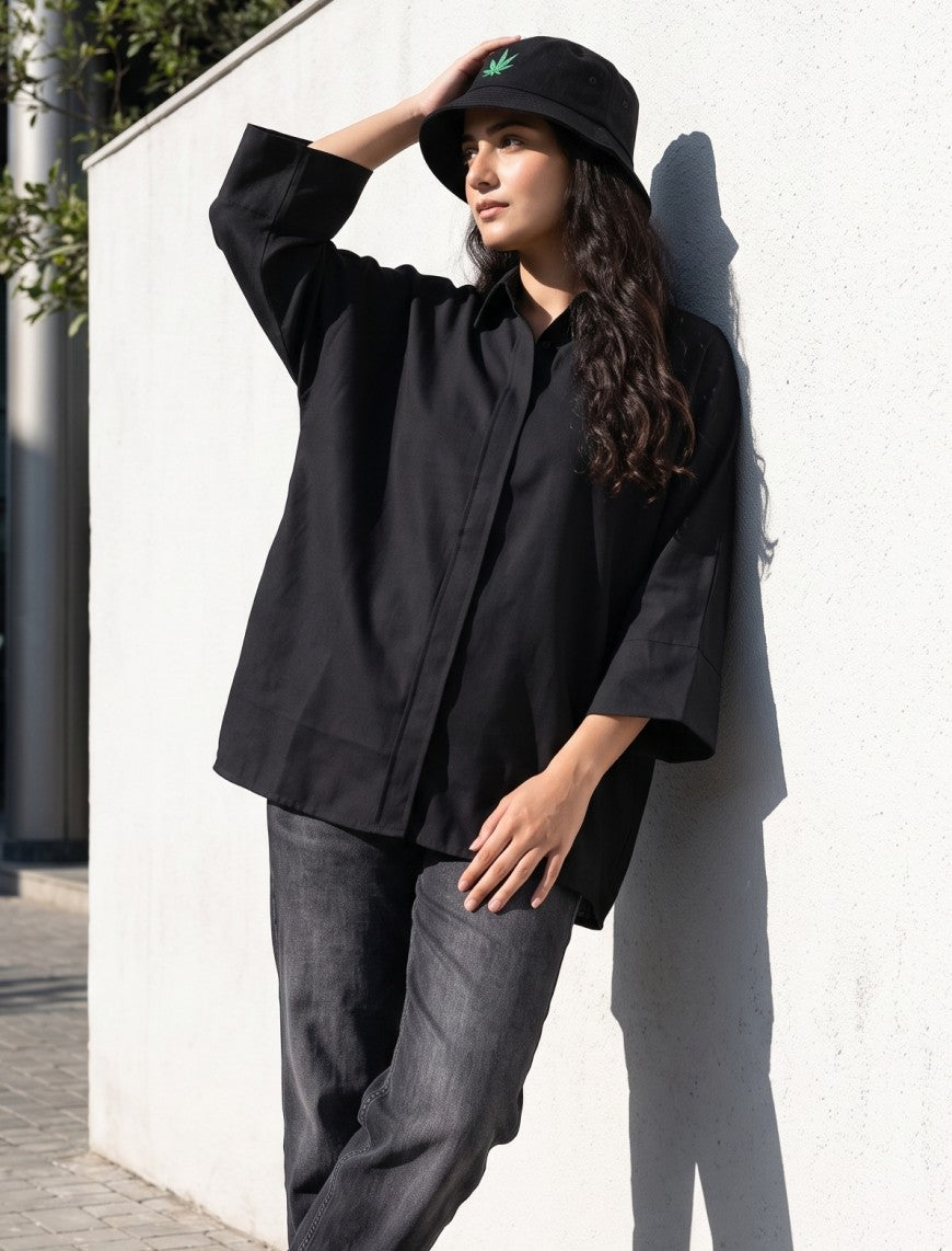 Indigo Cotton Linen Women's Shirt - Black