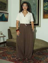 Cotton Collar tie Top - White