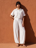 Button Up And Gathered Set - White