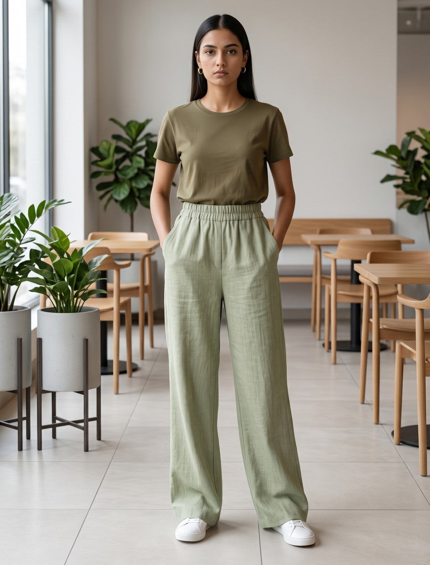 Cotton Linen Trouser - Green