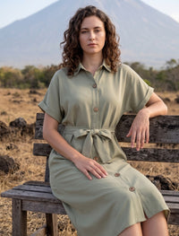 Indigo Tie Hemp Linen Shirtdress - Green