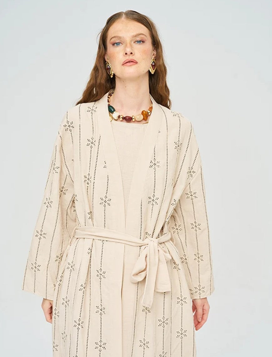 Beaded Kimono and Tank Top Set with Belt - Skin