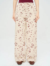 Palazzo Pants with Floral Embroidery and Sequins, Elastic Waistband - Skin