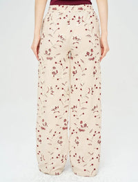 Palazzo Pants with Floral Embroidery and Sequins, Elastic Waistband - Skin