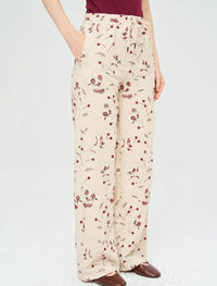 Palazzo Pants with Floral Embroidery and Sequins, Elastic Waistband - Skin