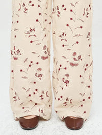 Palazzo Pants with Floral Embroidery and Sequins, Elastic Waistband - Skin