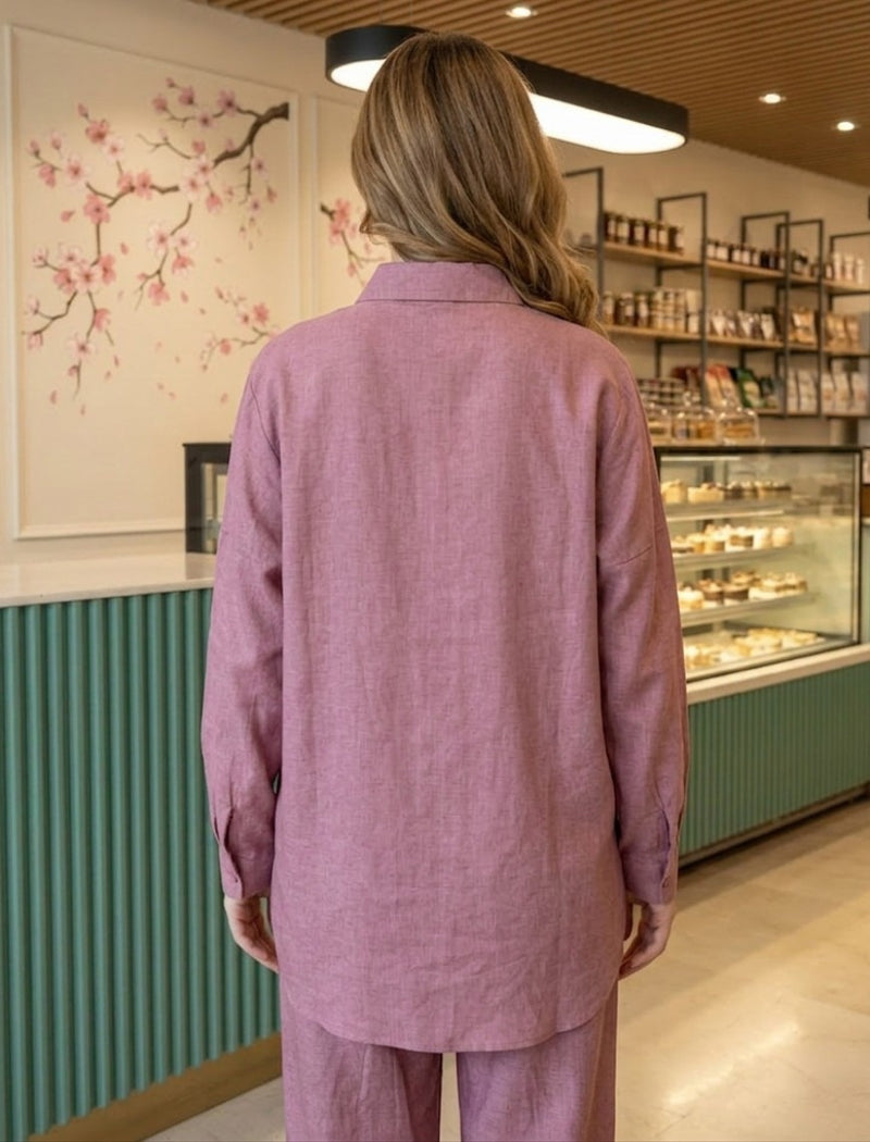 Oversize Stone Embellished Shirt - Pink