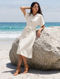 Indigo Tie Hemp Linen Shirtdress - Off White