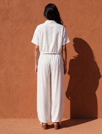 Button Up And Gathered Set - White