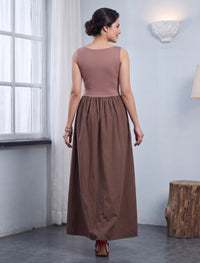 Indigo Cotton Blended Jersey Women's Frock - Brown