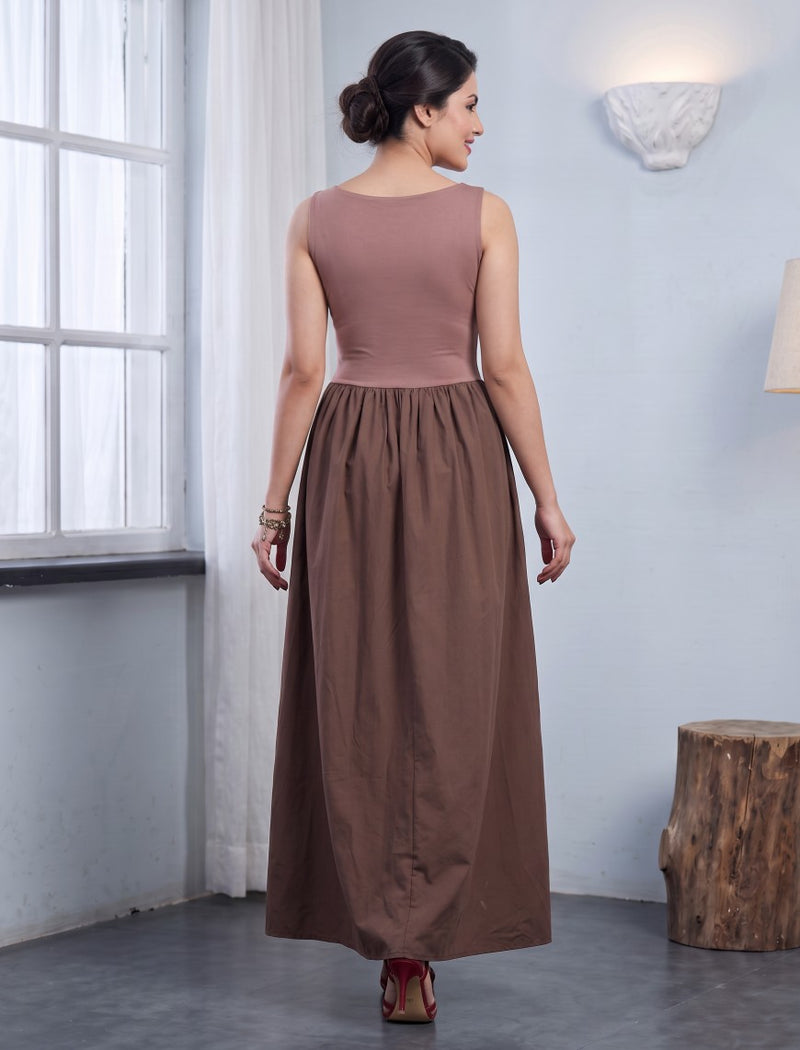 Indigo Cotton Blended Jersey Women's Frock - Brown