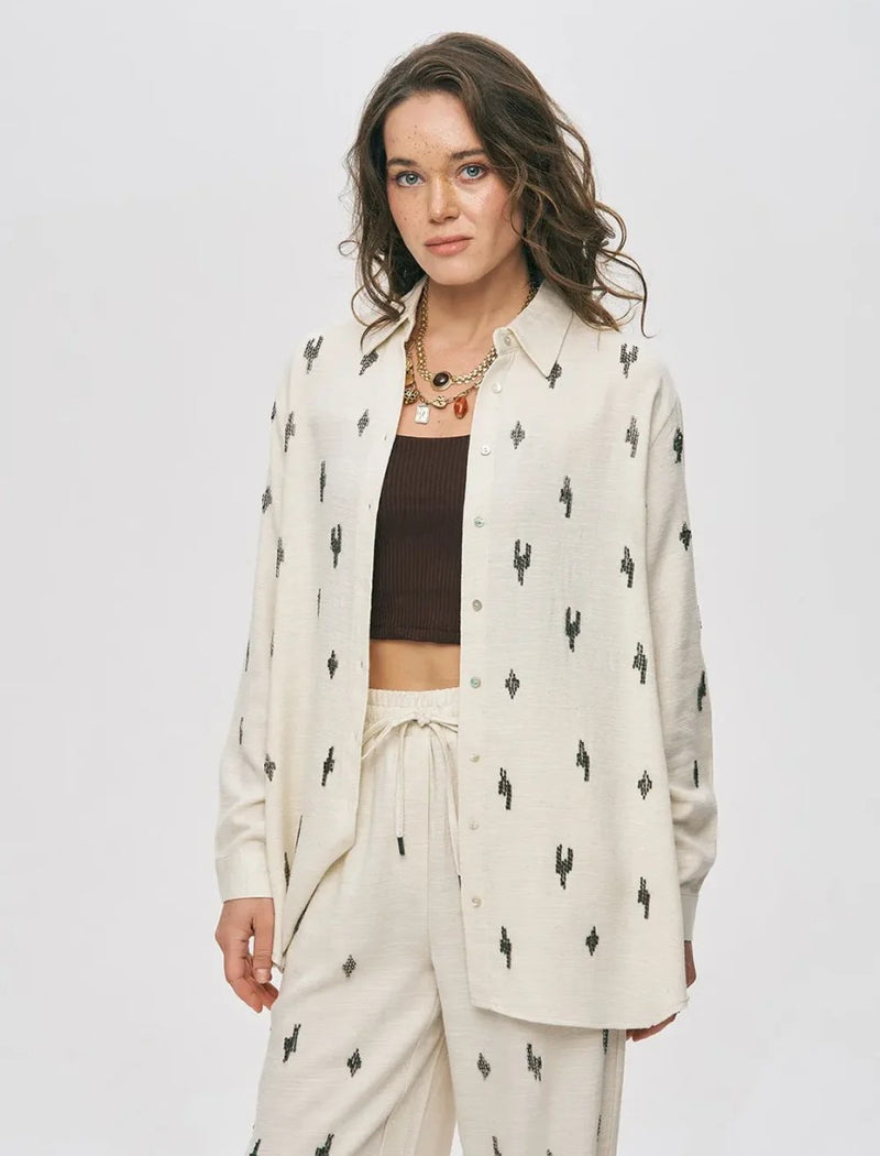 Beaded Oversize Shirt - Off White