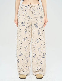 Palazzo Pants with Floral Embroidery and Sequins, Elastic Waistband - Skin
