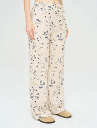 Palazzo Pants with Floral Embroidery and Sequins, Elastic Waistband - Skin