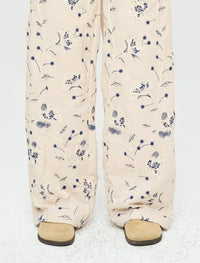 Palazzo Pants with Floral Embroidery and Sequins, Elastic Waistband - Skin