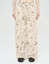 Palazzo Pants with Floral Embroidery and Sequins, Elastic Waistband - Skin