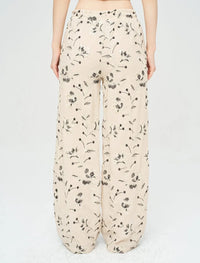 Palazzo Pants with Floral Embroidery and Sequins, Elastic Waistband - Skin