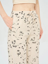 Palazzo Pants with Floral Embroidery and Sequins, Elastic Waistband - Skin