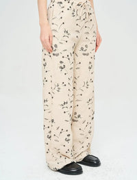 Palazzo Pants with Floral Embroidery and Sequins, Elastic Waistband - Skin