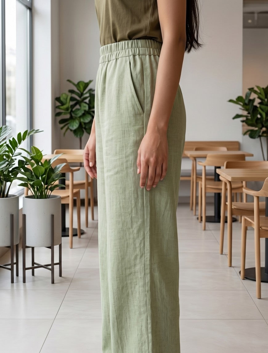Cotton Linen Trouser - Green