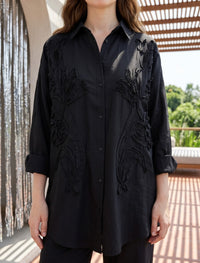 Oversize Stone Embellished Shirt - Black